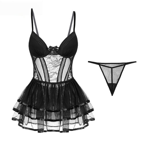 High-end lingerie, beautiful romantic princess dress, lace mesh dress, sexy backless skirt, short black lingerie, erotic adult skirt