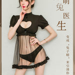 Sexy lingerie uniform temptation sexy gauze perspective skirt love openwork rabbit female nurse suit 6992