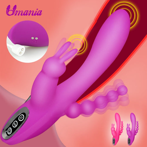 3 In 1 G-Spot Rabbit Anal Dildo Vibrator Adult Sex Toys with 10 Vibrating Modes for Women Rechargeable Clitoris Vagina Stimulato