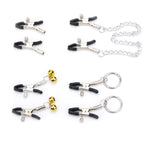 4 Styles 1 Piece Novelty Nipple Clamps Breast Clamps with Metal Chain BDSM Adult Sex Toys for Women Silver + Black with Bell