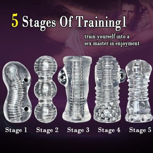 5 pieces lot of male progressive delay training pocket pussies sorted by levels