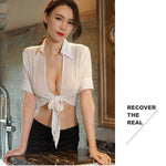 Fei Mu sexy lingerie women's perspective cardigan uniform temptation sexy bag hip short skirt secretary suit