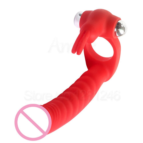 7 Speed Penis Vibrating Ring Double Penetration Strapon Dildo Vibrator Anal Beads Butt Plug G Spot Vibrator Sex Toys for Couples