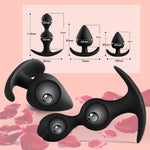 Anal Butt Plug Metal Balls Inside Soft Black Silicone Waterproof Prostate Anal Butt Plug Massager Beads Trainer for Women Men