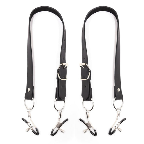 BDSM Bondage Restraint Wrap Around Thigh Spread Labia Spreader Straps With Vagina Clamps,Humiliation Play Nipple Clamps Roleplay