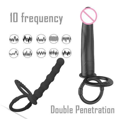 Double Penetration Vibrator Sex Toys Penis Strapon Dildo Vibrator, Strap On Penis Anal Plug for Man Adult Sex Toys for Beginner