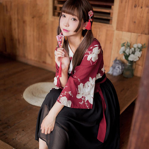 Erotic Underwear Classical Chinese Clothing Cherry Blossoms Printing High Waist Long Skirt Uniform Suit Sexy Temptation Costume