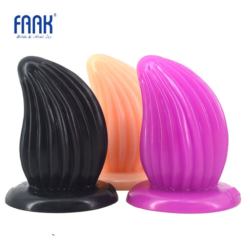 FAAK Newest Anal Plug with Suction Cup Ribbed Surface Anal Dildo Shell Design Curved Butt Plug Lesbian Gay Masturbate Sex Toys