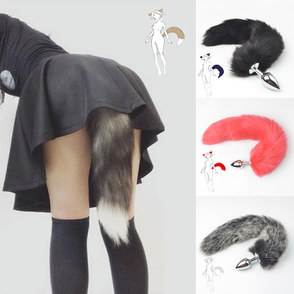 Fox Tails Stainless Steel Metal Anal Butt Plug Couple Sex Toys Erotic Cosplay Tail Feather Pull Beads  for Woman and Men Flirt