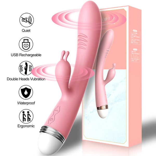 G-spot Rabbit Double Vibrator for Woman  Strapon Masturbation Clitoris Stimulator Dildos Waterproof Rechargeable Adult Sex Toys