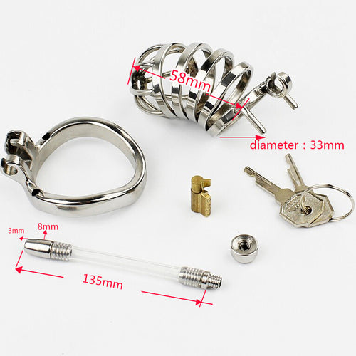 Happygo Stainless Steel Stealth Lock Male Chastity Device with Urethral Catheter,Cock Cage,virginity Belt,Penis Ring,A276-1