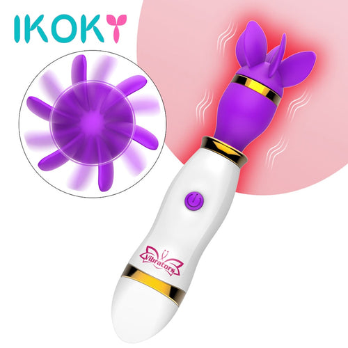 IKOKY 360 Degree Rotation Vibrator 12 Speed Tongue Licking AV Stick Nipple Clitoris Stimulator Sex Toys for Women Masturbator