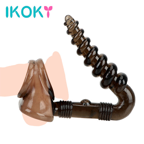 IKOKY Cock Ring and Butt Plug Male masturbator Stimulator Anal plug Prostate Massage Silicone Penis Ring Adult Sex Toys for Men