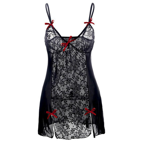 Large Sexy Babydoll Lingerie Erotic Women Black Lace Plus Size Costume Sleepwear Dress Transparent Hollow-out Chemise Underwear