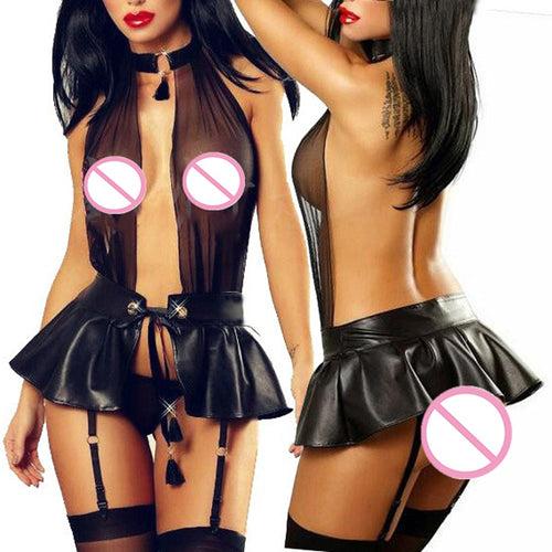 Latex dress erotic lingerie sexy role-playing cosplay women porn baby doll erotic sexy lingerie sexy costumes nightgown underwear