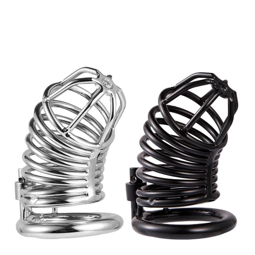 Male Steel Black Chastity Device Belt Bird Metal Cage Cock Lock Restraint Ring Sex Toy For Men