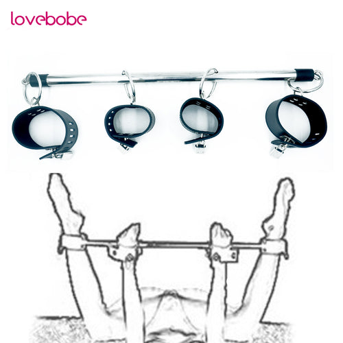 New Funny BDSM Bondage Sex Steel Pipe Handcuff and Ankle Cuffs Sex Games for Couples Hardware Leather Erotic toys for Female