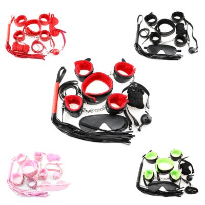 Nouveau 7 pièces Couple jouets sexuels paquet ensemble SM menottes en cuir fouet jeux pour adultes Bondage Gear Sex Toys pour Couples femme BDSM