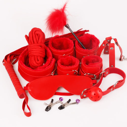Nouveau ensemble de jouets sexuels en cuir rouge en peluche pour femmes costume abus sexuel outil de Torture passionné corde groupée Couple Bondage adultes érotique