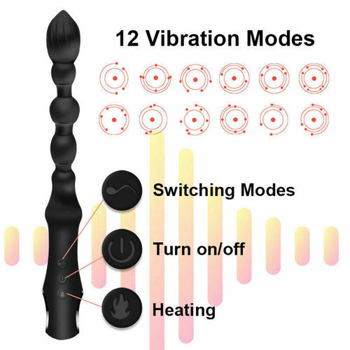PERSONAGE 12 Mode Heating Anal Vibrator Long Beads Prostate Massager Flexible Plug Couple's Backyard Sex Toys