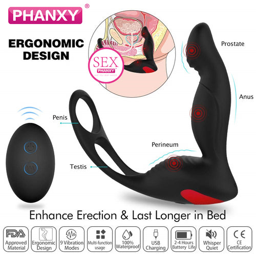 PHANXY Male Prostate Massage Vibrator Anal Plug Silicone Waterproof Prostata Stimulator Butt Delay Ejaculation Ring Toy For Men