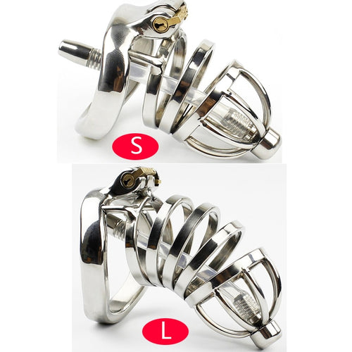 Prison Bird Male Stainless Steel Cock Cage Penis Ring Chastity Device catheter with Stealth New Lock Adult Sex Toy A275