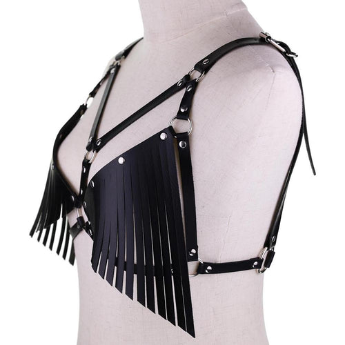 Punk Women Sexy Lingerie Micro Thin Bikini Lace Exotic Sex Apparel Open Cup Bra Tassels PU Leather Sleepwear Erotic Sex Costume