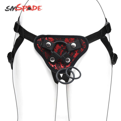 SMSPADE Seduction Black With Red Lace Strapon Dildos Harness Lesbian Couples Sex Products Adult Game Sex Toy