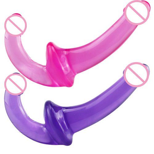 Safe Double Head Realistic Dildo Long Jelly Vagina Massage Anal Plug Butt Plug None Vibration Sex Toy for Lesbian Gay Couple