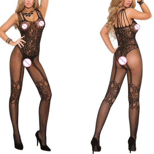 Sexy Lingerie Open Crotch Stockings Crotchless Fishnet Sheer Body Dress Tights Nightwear Lace Women Stocking Sex Game