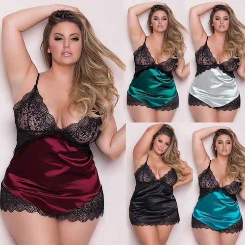 Sexy Lingerie Plus Size Satin Lace Black Kimono Intimate Sleepwear Robe Night Gown Women Erotic Nightwear Underwear Babydoll