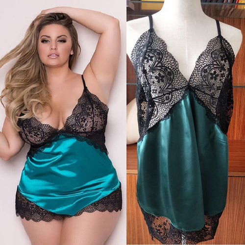 Sexy Lingerie Plus Size Satin Lace Black Kimono Intimate Sleepwear Robe Night Gown Women Erotic Nightwear Underwear Babydoll