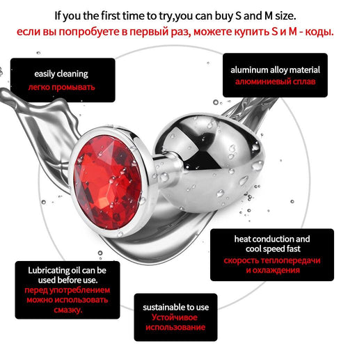 Women's Stainless Steel Metal Big Anal Butt Plug with Crystal Jewelry Smooth Touch Butt Plug Anal Bead Anus Dilator Toys for Men / Women