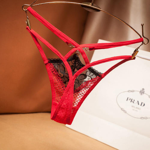 Women G-string Sexy Underwear Lace Thong See-through Contrast Color Erotic Briefs Panties