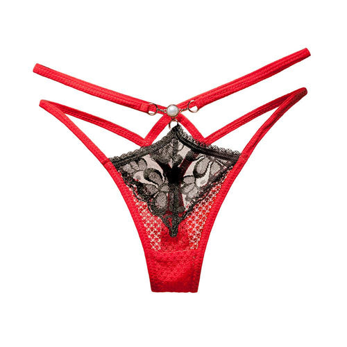 Women G-string Sexy Underwear Lace Thong See-through Contrast Color Erotic Briefs Panties