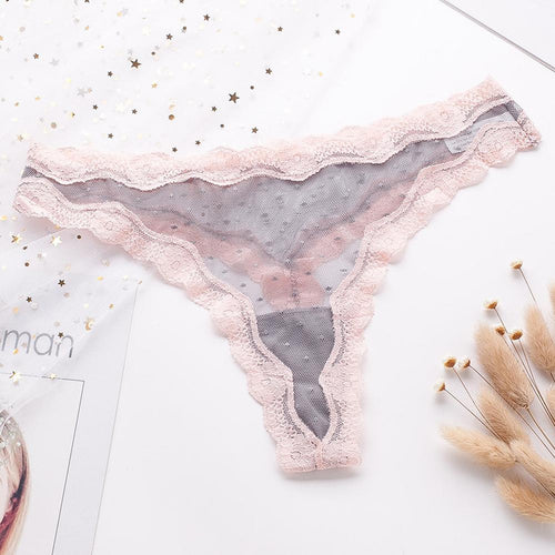 Women Lace G-string See-through Seamless Wave Line Contrast Color Sexy Underwear Briefs Panties