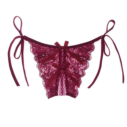 Women Lace Sexy Underwear Open Crotch Bowknot G-string Erotic Lingerie Briefs Temptation Panties