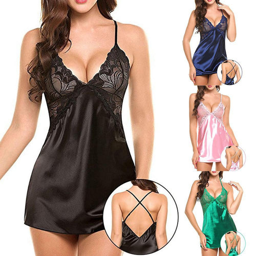 Women Sexy Lace Nightdress See-Through Backless Low-Cut Sleepwear for Ladies секс униформа Fantazi Giyim Seksi	Uniform Sexy