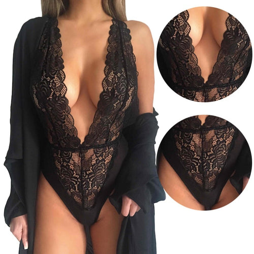 Women's Sexy Lingerie Babydoll Nightgown Deep V-neck Lace Slip Dress Nightwear G-string Shapewear Underwear Sex Game