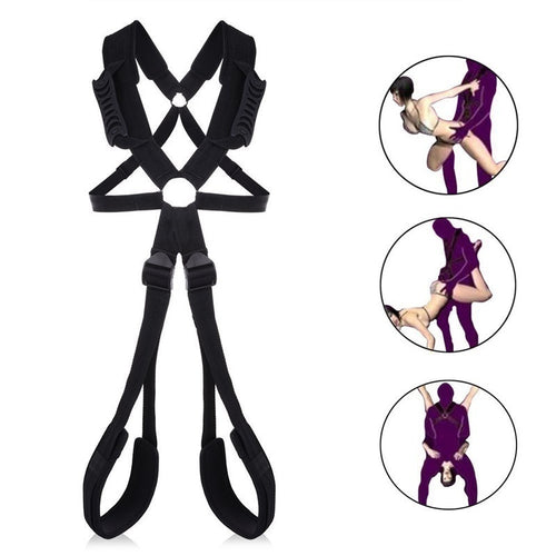 Double shoulder harness with matching couple handcuffs for synchronized play
